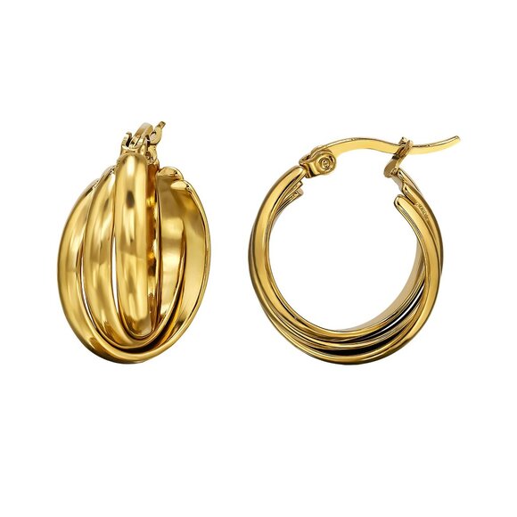 Triple Gold Hoop Earrings – Layered 316L Stainless Steel Crossover Hoops 20mm - Picture 1 of 1